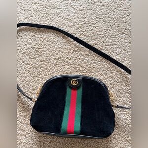 Gucci Black Suede Crossbody with Green and Red Web Stripe